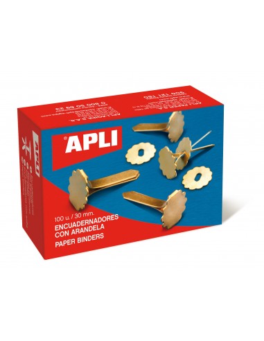 Apli Encuadernadores Metalicos con Arandela - 30mm - Incluyen Arandela para Embellecer y Evitar Rozaduras - Caja de 100