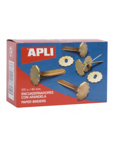 Apli Encuadernadores Metalicos con Arandela - 40mm - Caja de 100 - Aptos para Todo Tipo de Documentos - Incluyen Arandela