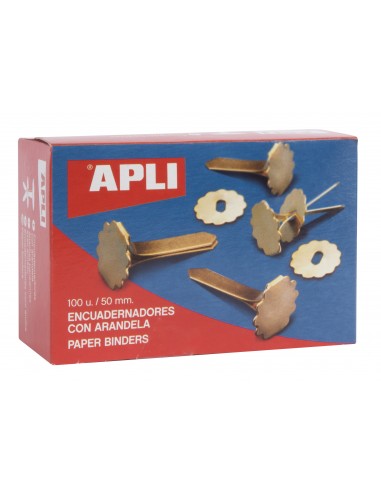 Apli Encuadernadores Metalicos con Arandela - 50mm - Incluyen Arandela para Embellecer y Evitar Rozaduras - Caja de 100