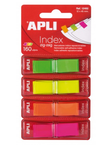 Apli Indices Adhesivos Film Zigzag 45x12mm 4 Dispensadores de 40 Indices - Faciles de Aplicar - Resistentes - Removibles -