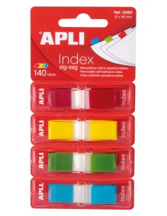 Apli Indices Adhesivos Film Zigzag 45x12mm 4 Dispensadores de 35 Indices de 4 Colores - Faciles de Aplicar - Adhesivo de