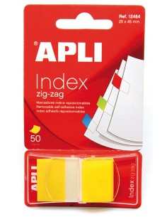 Apli Indices Adhesivos Film Zigzag 45x25mm Dispensador de 50 - Adhesivo Removible - Zigzag para Facil Identificacion -