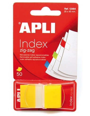 Apli Indices Adhesivos Film Zigzag 45x25mm Dispensador de 50 - Adhesivo Removible - Zigzag para Facil Identificacion -