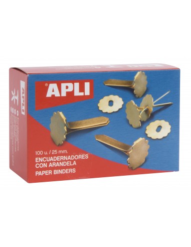 Apli Encuadernadores Metalicos con Arandela - 25mm - Caja de 100 - Incluye Arandela para Embellecer y Evitar Rozaduras -