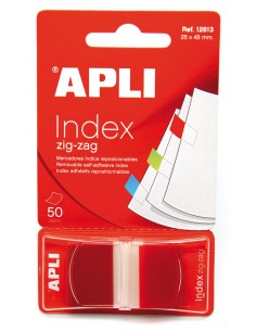 Apli Indices Adhesivos Film Zigzag 45x25mm Dispensador de 50 - Faciles de Aplicar - Diseño Zigzag - Rojos