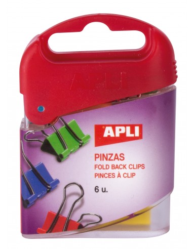 Apli Pinzas Abatibles 19mm - Acero Templado - Asas Niqueladas - Colores Surtidos - Caja de 6 - Sujecion Hasta 50 Hojas