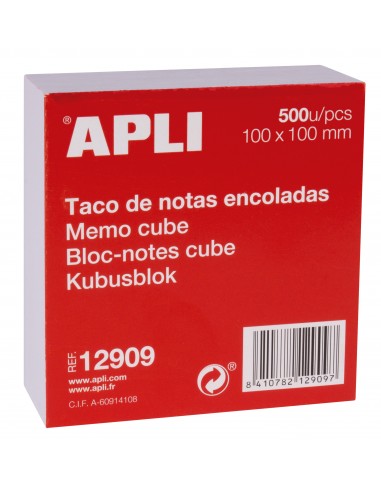 Apli Taco de Notas 100x100 - 500 Hojas - Adhesivo - Blanco