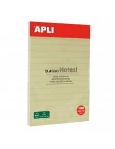 Apli Notas Adhesivas Classic con Lineas 100x150mm - Bloc de 100 Hojas - Adhesivo de Alta Calidad - Facil de Despegar -
