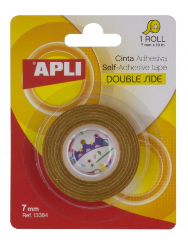 Apli Cinta Adhesiva Doble Cara 7mm x 10m - Facil de Cortar y Aplicar - Adhesion Fuerte y Duradera - Transparente Transparente