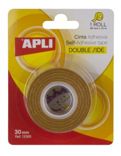 Apli Cinta Adhesiva Doble Cara 30mm x 10m - Facil de Cortar y Aplicar - Adhesion Fuerte y Duradera - Transparente Transparente