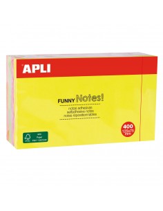 Apli Notas Adhesivas Funny 125x75mm - Bloc de 400 Hojas - 4 Colores Surtidos - Fluorescente