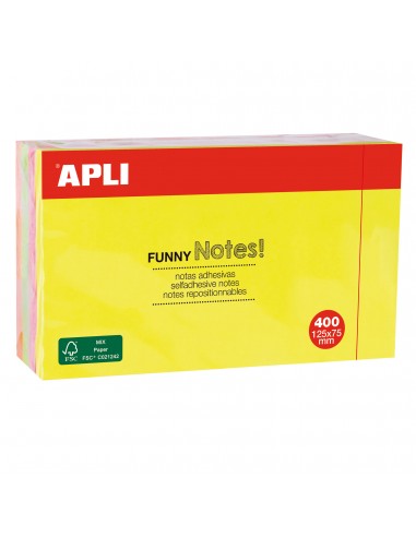 Apli Notas Adhesivas Funny 125x75mm - Bloc de 400 Hojas - 4 Colores Surtidos - Fluorescente