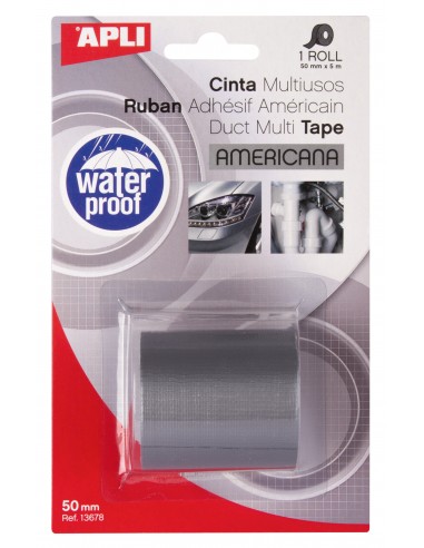 Apli Cinta Americana Multiusos - 50mm x 5m - Resistente al Agua y a la Intemperie - Adhesivo Fuerte y Duradero - Gris