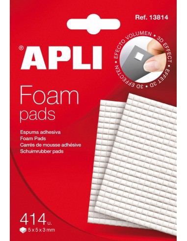 Apli Adhesivo Espuma 3D Precortado 5x5x3mm - Facil Aplicacion - 414 Unidades - Blanco