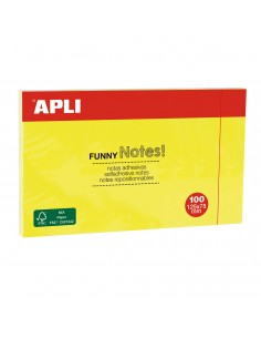 Apli Notas Adhesivas Funny 125x75mm - Bloc de 100 Hojas - Divertidos Diseños - Adhesivo de Calidad - Amarillo Fluorescente
