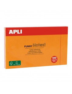 Apli Notas Adhesivas Funny 125x75mm - Bloc de 100 Hojas - Adhesivo de Calidad - Color Naranja Fluorescente
