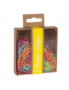 Apli Fluor Collection Clips - 100 Unidades - Colores Fucsia-Amarillo-Naranja y Turquesa - Caja de Carton Kraft con Eurohole
