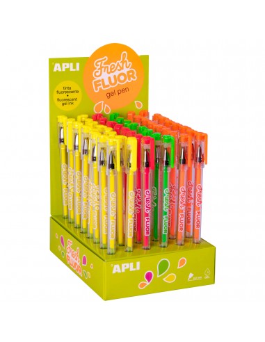 Apli Gel Pen Fresh Fluor - 48 Boligrafos de Tinta Gel Fluorescente - Secado Rapido y Larga Duracion - Grueso de Escritura de
