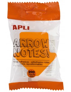 Apli Notas Adhesivas Flecha 70x70mm Bloc 200 Hojas - 4 Colores Surtidos - Fluorescentes - Destacables - Color-Surtido