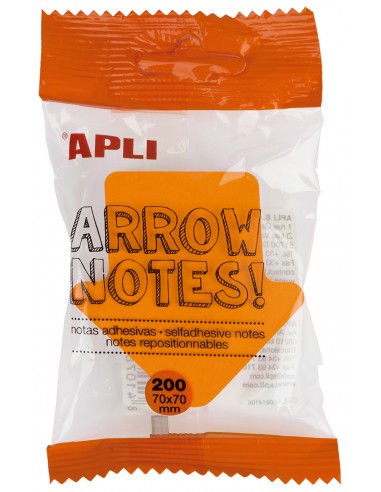 Apli Notas Adhesivas Flecha 70x70mm Bloc 200 Hojas - 4 Colores Surtidos - Fluorescentes - Destacables - Color-Surtido
