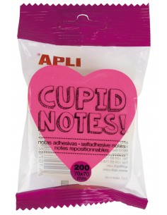 Apli Notas Adhesivas Corazon 70x70mm - Bloc 200 Hojas - 4 Colores Surtidos - Fluorescentes