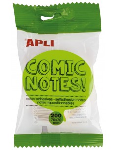 Apli Notas Adhesivas Comic 70x70mm - Bloc 200 Hojas - 4 Colores Surtidos - Fluorescentes