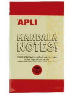 Apli Notas Adhesivas Mandala 125x75mm - 100 Hojas - Diseño Mandala - Adhesivo de Calidad - Amarillo