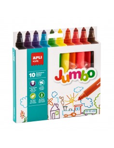Apli Kids Rotuladores Jumbo Triangulares - Ø 16.7x140 mm - Punta Maxi Bloqueada de Ø 9.6 mm - Colores Surtidos - Lavables y