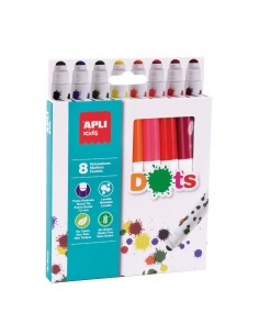 Apli Kids Rotuladores Dots - Ø 14.4x137 mm - Cuerpo Cilindrico y Punta Redonda Bloqueada de Ø 7.5 mm - Colores Surtidos -