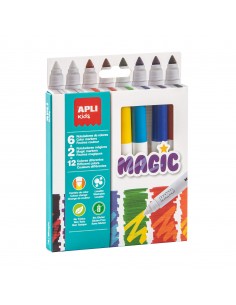 Apli Kids Rotuladores Magic - Ø 14.4x137 mm - Cambio de Color con 2 Blancos - Cuerpo Cilindrico y Punta Redonda Bloqueada de