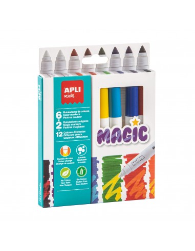 Apli Kids Rotuladores Magic - Ø 14.4x137 mm - Cambio de Color con 2 Blancos - Cuerpo Cilindrico y Punta Redonda Bloqueada de