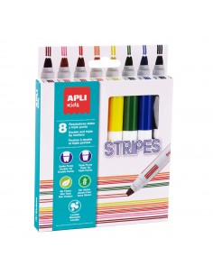 Apli Stripes Pack de 8 Rotuladores - Ø 14.4x137 mm - Doble O Triple Punta Redonda Bloqueada - Lavables-No Toxicos y de