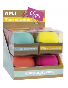 Apli Fluor Collection Expositor de Clips - Ø 70x60 mm - 8 Dispensadores en 4 Colores - Tapa Magnetica "Soft Touch" - Incluye