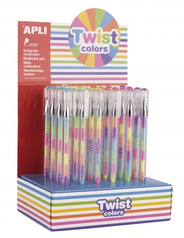Apli Expositor Boligrafos Gel Pen Twist Colors - 0.8mm - Tinta Que Cambia de Color - Acabado Fluor - 24 Unidades - Secado