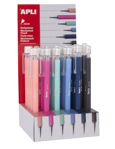 Apli Expositor Portaminas Soft Nordik - 05mm - Colores Salmon-Rosa-Turquesa-Azul-Azul Marino y Negro - Capuchon con Tapon