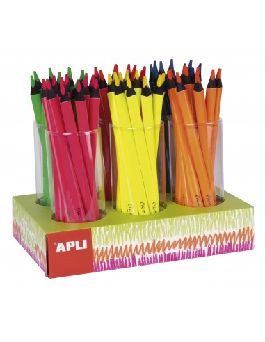 Apli Expositor Jumbo Fluor de Lapices - 5mm de Grosor Triangular - 108 Lapices en 6 Colores Fluorescentes - Recambios