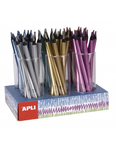 Apli Jumbo Metallic Expositor de Lapices - 5mm de Grosor Triangular - 108 Lapices Fluorescentes Surtidos - Ideal para Mejor