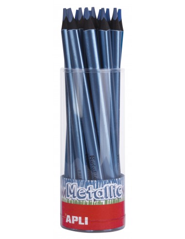 Apli Lapices Jumbo Metallic Azul Metalizado - 5mm de Grosor Triangular - 18 Unidades por Pack - Ideal para Mejor Sujecion y
