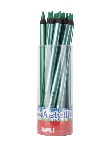 Apli Lapices Jumbo Metallic Verde Metalizado - 5mm Grueso Triangular - Pack de 18 - Mejora la Sujecion