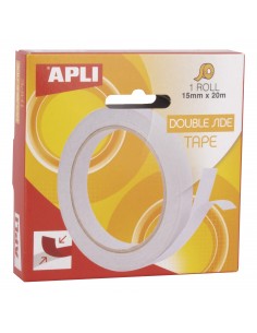 Apli Cinta Adhesiva Doble Cara 15mm x 20m - Facil de Cortar y Aplicar - Adhesion Fuerte y Duradera - Transparente Transparente