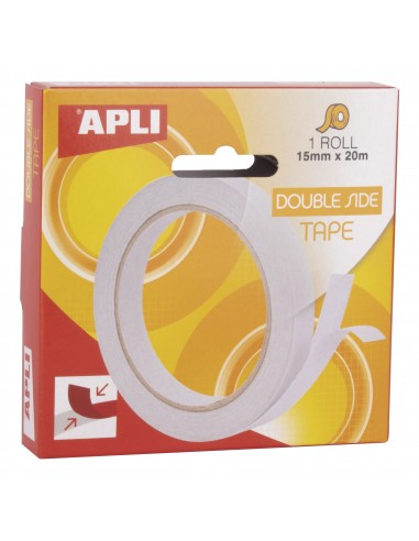 Apli Cinta Adhesiva Doble Cara 15mm x 20m - Facil de Cortar y Aplicar - Adhesion Fuerte y Duradera - Transparente Transparente