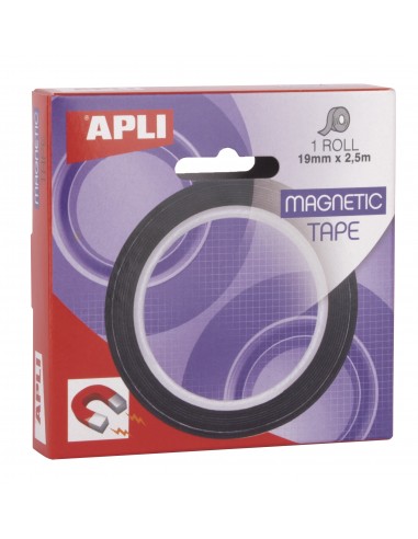 Apli Cinta Adhesiva Magnetica 19mm x 25m - Facil de Cortar - Adhesion Fuerte - Versatil y Reutilizable - Negra