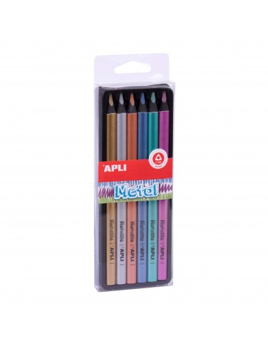 Apli Lapices Jumbo Metal - 5mm - Colores Oro-Plata-Bronce-Azul-Turquesa y Morado - Trazo 5mm - Madera Triangular