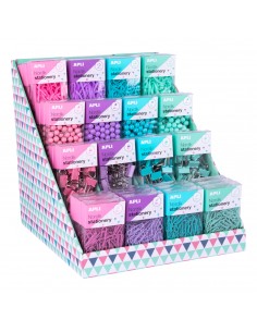 Apli Nordik Collection Expositor de Productos Basicos - Colores Pastel Surtidos - 12 Cajas de Gomas Elasticas-Pins-Clips y