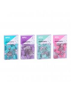 Apli Pinzas de Palas Abatibles 19mm - Clips de Acero Templado en Colores Pastel - Asas en Acabado Niquel - 15 Pinzas por Caja