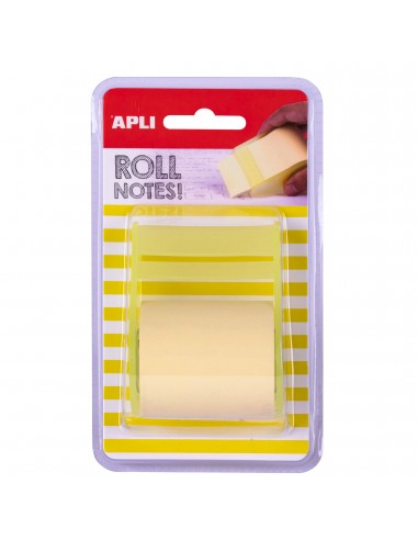 Apli Dispensador Nota Adhesiva Rollo - 50mm x 8m - Facil de Usar - Adhesivo de Calidad - Amarillo Pastel
