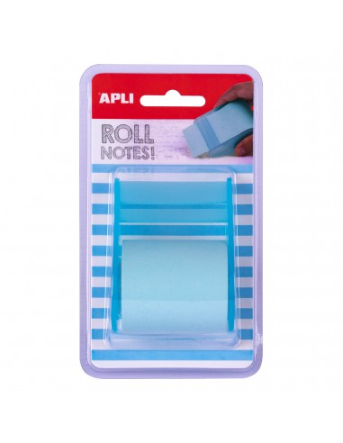 Apli Rollo Dispensador de Nota Adhesiva 50mm x 8m - Facil de Usar - Adhesivo de Calidad - Diseño Ergonomico - Azul Pastel