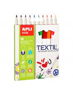 Apli Kids Rotuladores Textil Ø 11x137mm - Cuerpo Cilindrico - Punta Redonda Bloqueada Ø 2.9mm - Capuchon Anti Asfixia - No