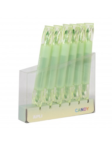 Apli Subrayadores Caramelo Verde - Doble Punta-5mm Plana y 2mm Redonda - Refill Pack de 6 - Ideal para Agendas-Libretas y