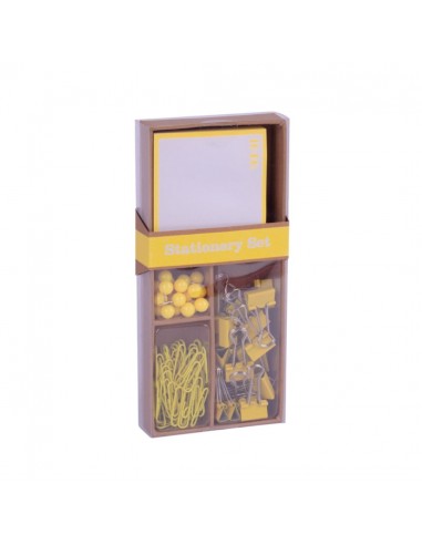 Apli Fluor Collection Set de Oficina - 25 Pins-80 Clips de 28mm-20 Pinzas Abatibles de 19mm y Notas Adhesivas de 100 Hojas